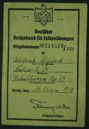 DRL/ Membership Card of the "Berliner Sport Club E.V."