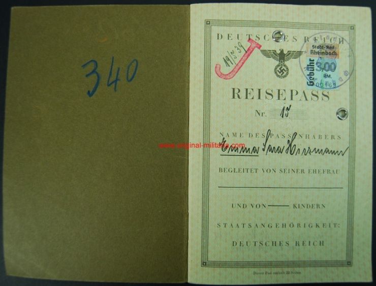 Pasaporte Alemán Marcado "J" para una Señora Judía, 1939