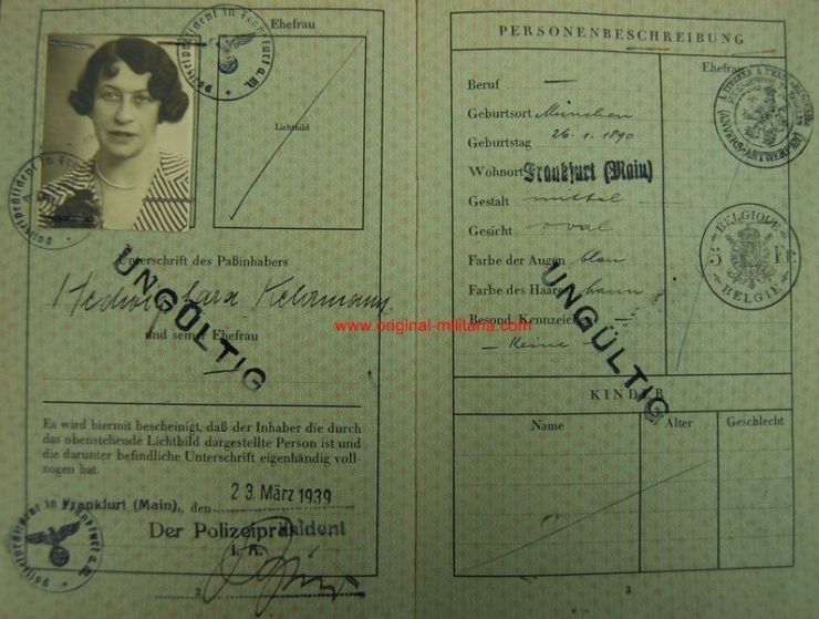 Pasaporte Marcado "J" para una Mujer Judía, 1939
