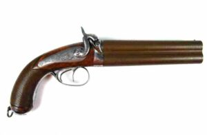 Pistola Militar de Cañones Superpuestos Firmada "F.P. Devisme a París" circa 1845