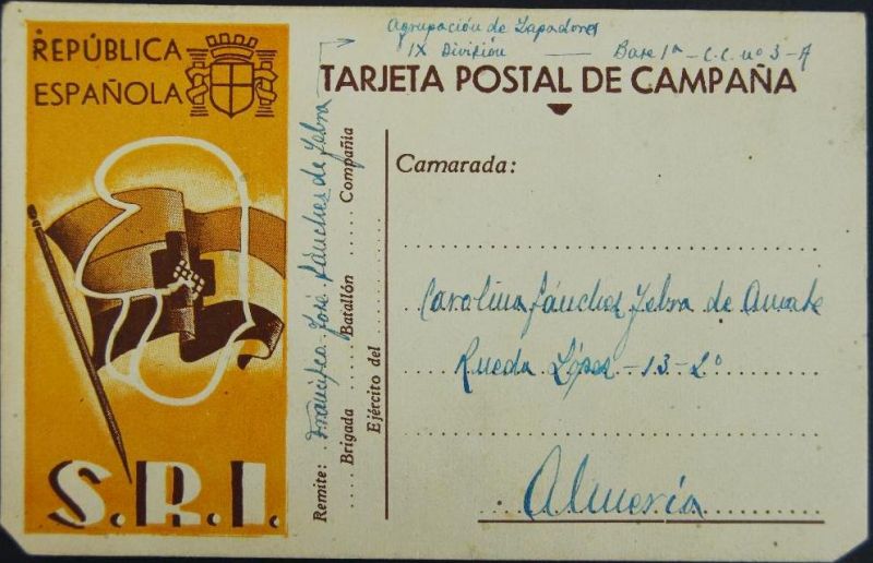 República Española/ Tarjeta Postal de Campaña. Socorro Rojo Internacional, 1938