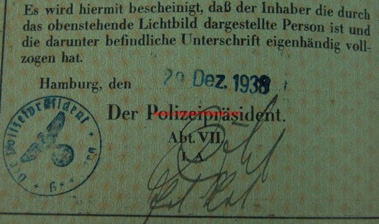 Pasaporte Alemán para un Ciudadano Judio Marcado "J" de 1938