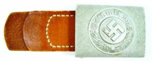 Unissued Police Belt Buckle with its Leather Tab, Dated 1938