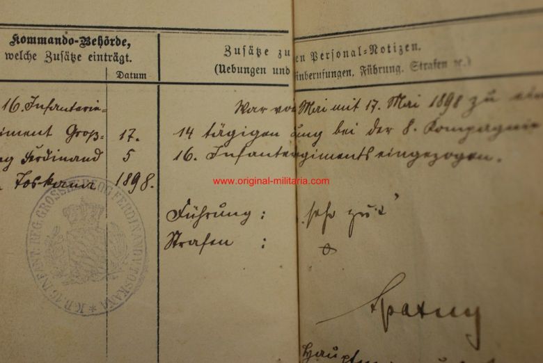 Pasaporte Militar de Soldado Prusiano del 13 Regimiento de Infantería