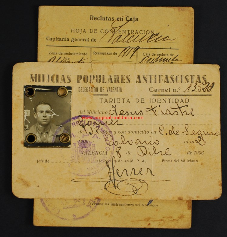Tarjeta de Identidad de un Miliciano de "Milicias Antifascistas Populares"