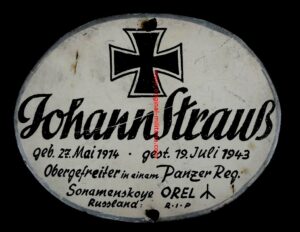 Original Plaque a Grave from a Panzer soldier Kia 1943