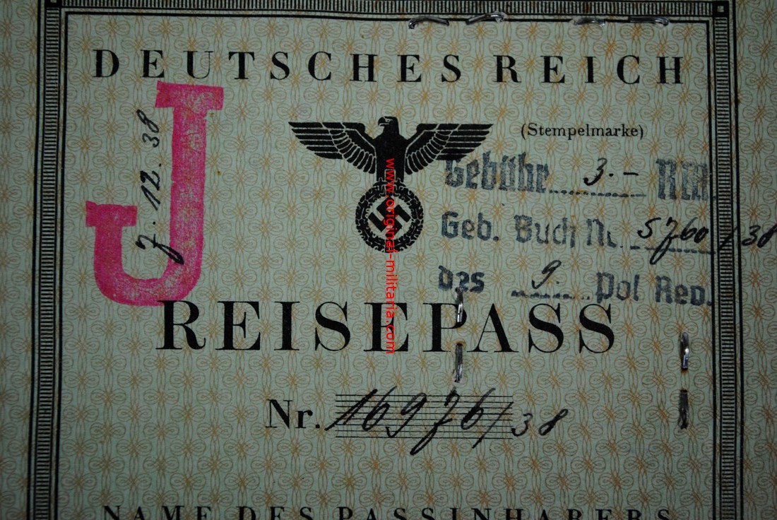 Pasaporte Alemán Marcado "Judenstempel" de 1938