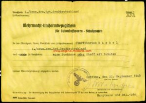 Orden de Compra de Uniforme y Calzado "Rgt. Großdeutschland" 