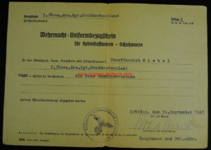 Purchase Order for Uniform and Footwear "Rgt. Großdeutschland"