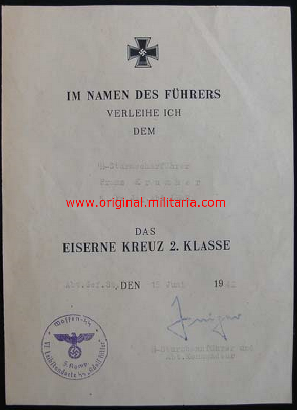 SS/ Concesión de la EK2 a un "SS-Sturmscharführerr"