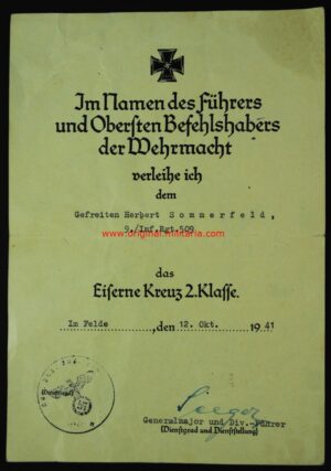 WH/ Concesión de la EK2 al "Gefreiten Herbert Sommerfeld"