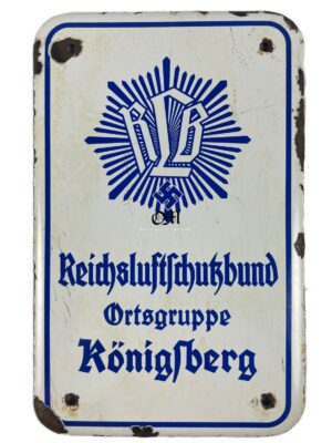RLB/ Placa Esmaltada Temprana para el "Reichsluftschutzbund Ortsgruppe Königsberg"