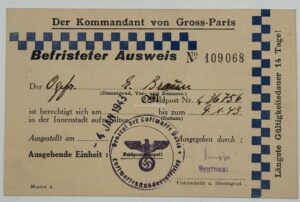 WH/ ID Issued by der Kommandant Von Gross-Paris for Soldier
