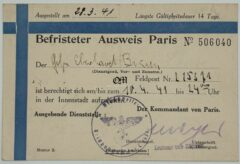 Pase Temporal para Permanecer en el Centro de París «Der kommandant von Gross-Paris»