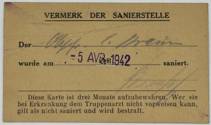 Tarjeta Sanitaria de la Wehrmacht para después de Utilizar los Servicios de una Prostituta. Muy difícil y rara de encontrar. - Imagen 2