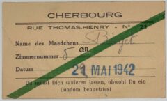 Tarjeta Sanitaria de la Wehrmacht para después de Utilizar los Servicios de una Prostituta. Muy difícil y rara de encontrar.