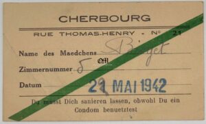Wehrmacht/ Health Card for after Using the Services of a Prostitute. Very Hard to find!!