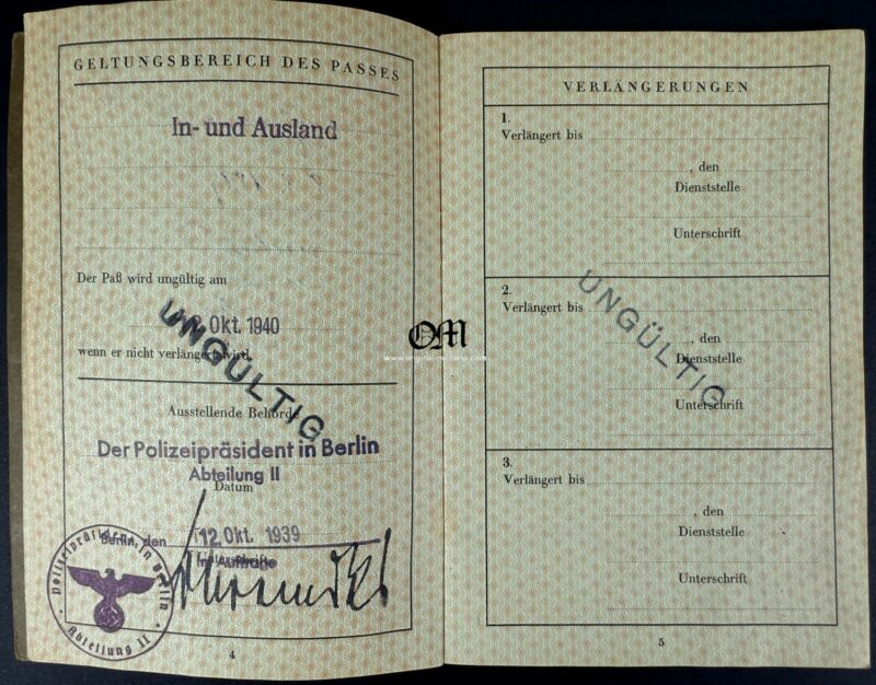 Pasaporte Alemán para un Ciudadano Judío Marcado «J» de Octubre del 1939. Excepcional. - Imagen 5